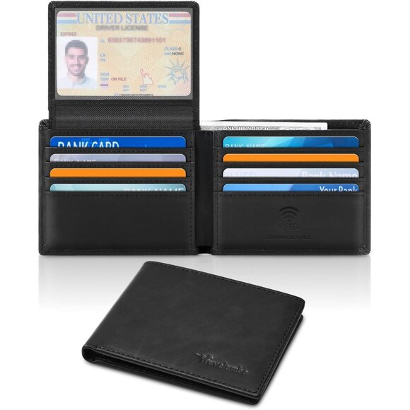⚡Travelambo Men Oil Wax Black Genuine Leather Handmade Bifold Stylish Wallets - Picture 8 of 9